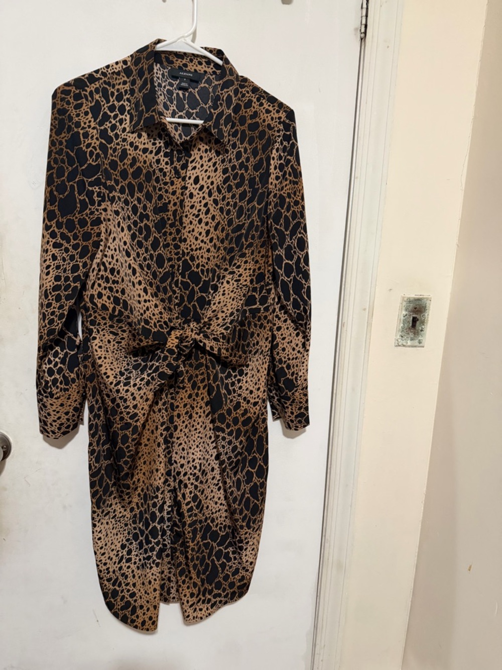 Alfani Black and Brown Printed Midi Shirt Dress